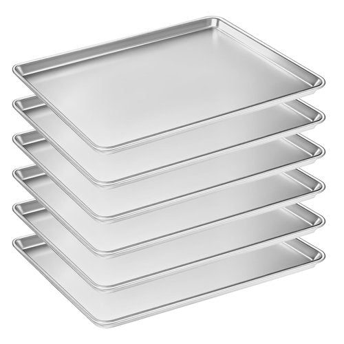 Bastwe 6 Pack Half Size Baking Sheet Pan Set, Aluminum Commercial Quality Cookie Sheet for Baking or Roasting, Large Thick Baking Tray Prevents Warping, 13" × 18" Cookie Tray Pan