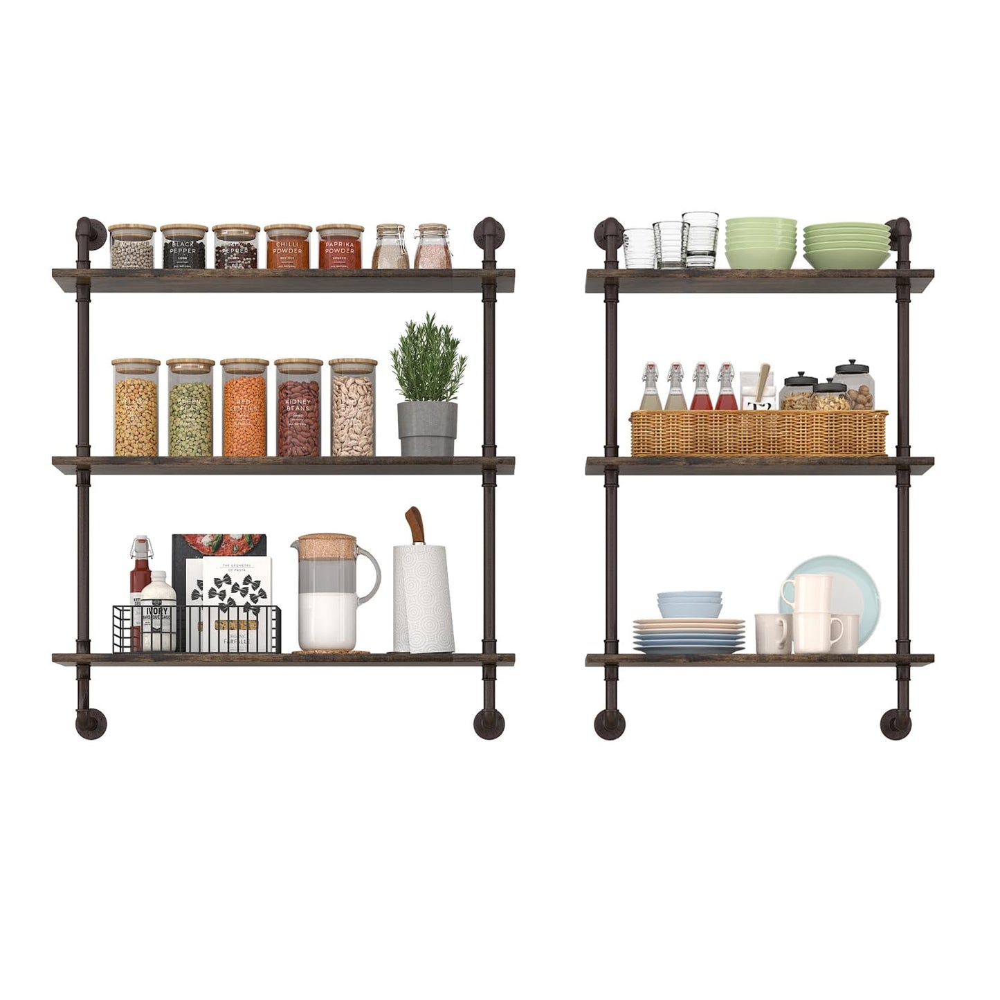 Helsin 24inch Industrial Pipe Shelving and 32inch Industrial Pipe Shelves Product Bundle