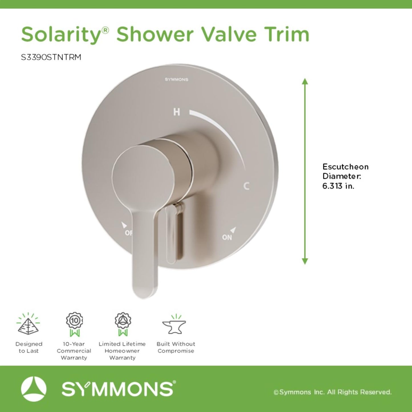 Symmons Solarity Wall Mounted Single Handle Shower Valve Trim in Satin Nickel (Valve Not Included)