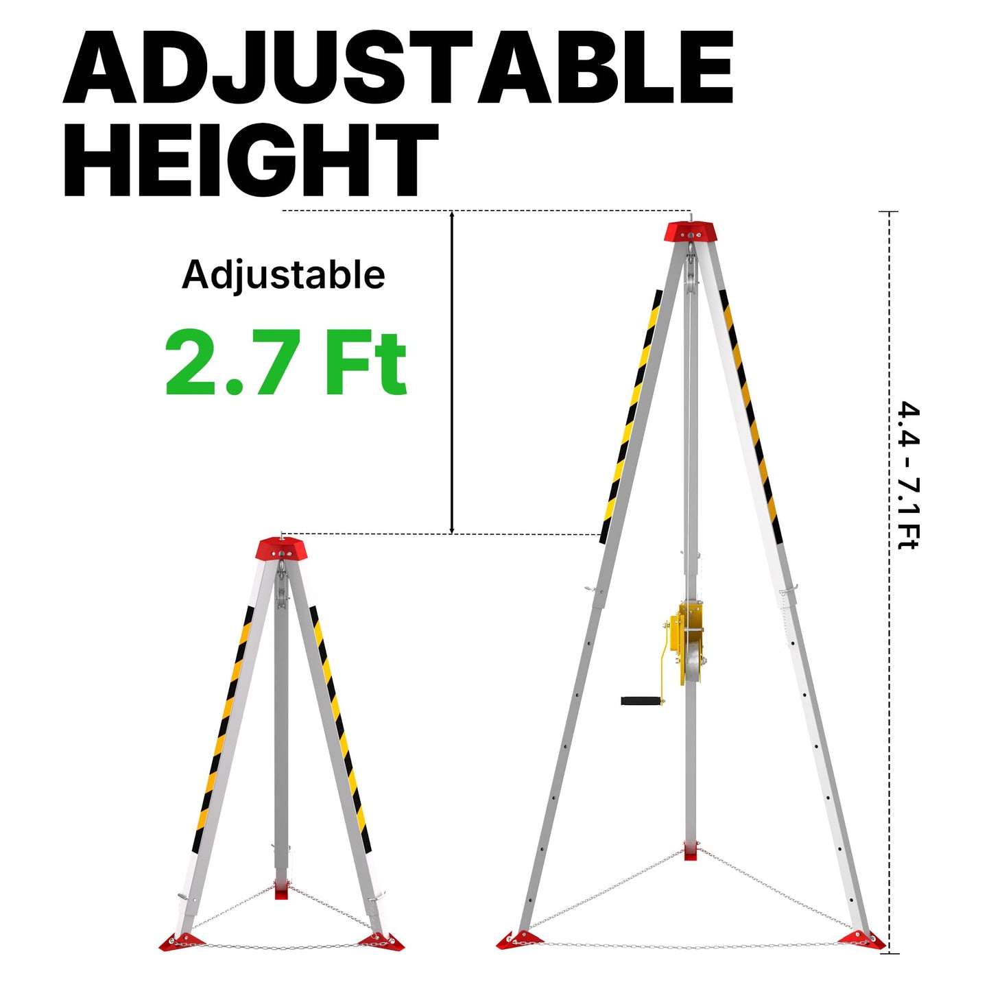 Confined Space Tripod Kit, Rescue Tripod Lifting Hoist Solution, 98ft Alloy Cable, 4.4-7.1ft Adjustable, 5.2-8ft Chain, for Demanding Sites