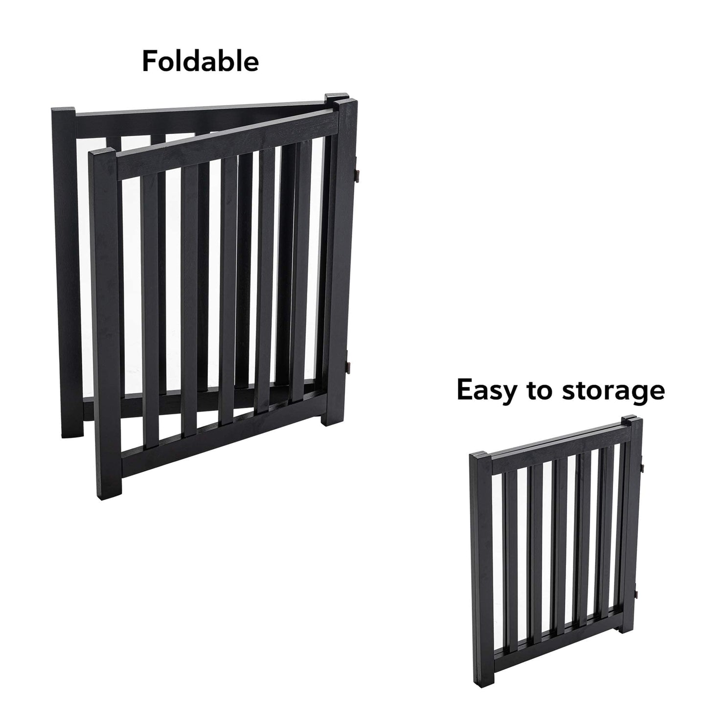 LZRS 2-Panel Wooden Free Standing Foldable Dog Gate Indoor – Solid Hardwood 24" High, Step-Over Safety Pet Gate for Doorways, Stairs & Small Spaces - Indoor Use, Black