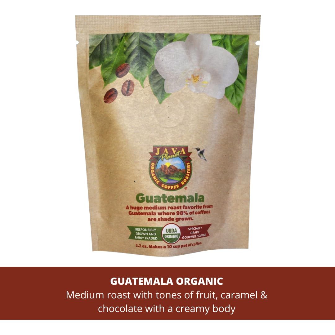 Java Planet, Coffee Gift Sampler Set, for Coffee Lovers: Low Acid Organic Beans: Whole Bean, Mold-Free & Stomach Friendly - Arabica Gourmet, 1.32 LBs (19.2 oz) packaged in 6 Bags Each 3.2 oz