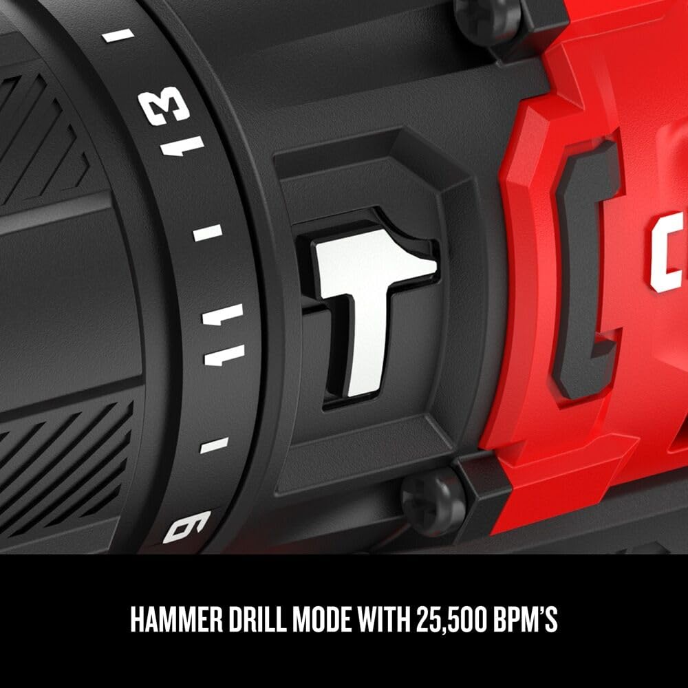 CRAFTSMAN V20 Cordless Hammer Drill Kit, 1/2 inch, 2 Batteries and Charger Included (CMCD711C2)