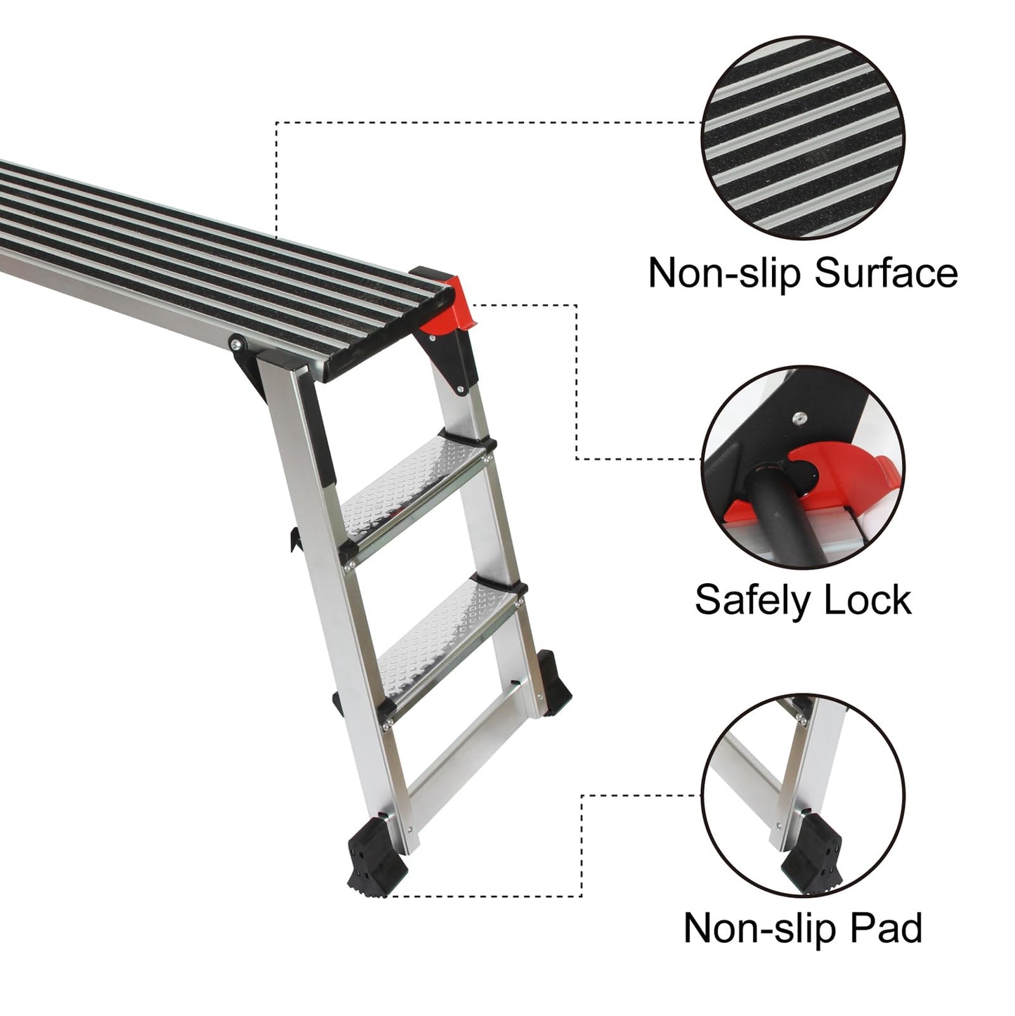 LEADALLWAY Aluminum Work Platform 50""x12"" 2 Step Ladder Folding Portable Work Bench with Non-Slip Mat Capacity 660 LBS Heavy Duty, Silver