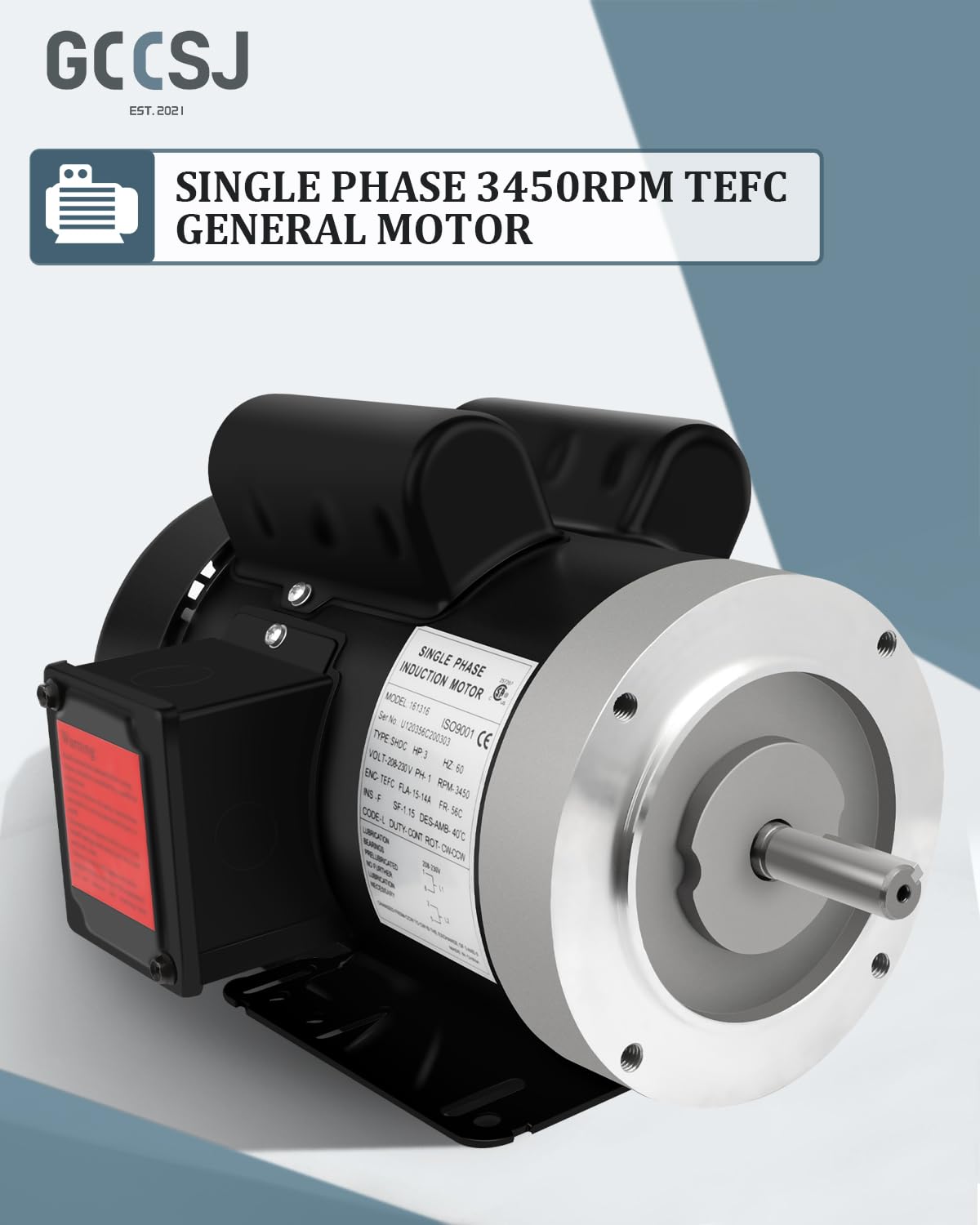 3HP Electric Motor, Air Compressor Motor, 3450 RPM Single Phase Motor, 56C Frame 208-230V 5/8" Shaft 60Hz CW/CCW TEFC
