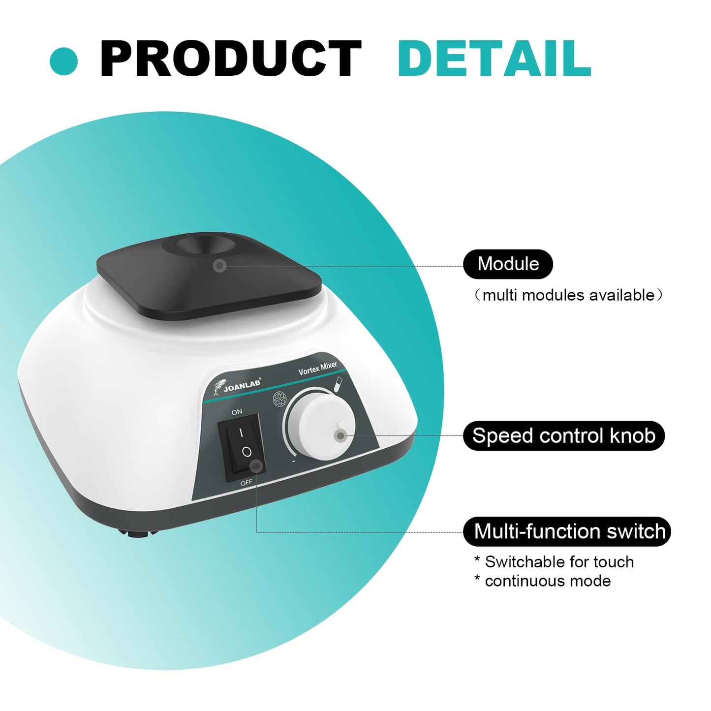 JOANLAB Lab Multifunction Vortexer Laboratory Vortex Shaker with 7 Modules for 0.2ml/0.5ml/1.5ml/2ml/ 5ml/15ml/50ml Tube 96-Well Plate Flask Continuous & Touch Modes 0 to 3000 RPM Adjustable