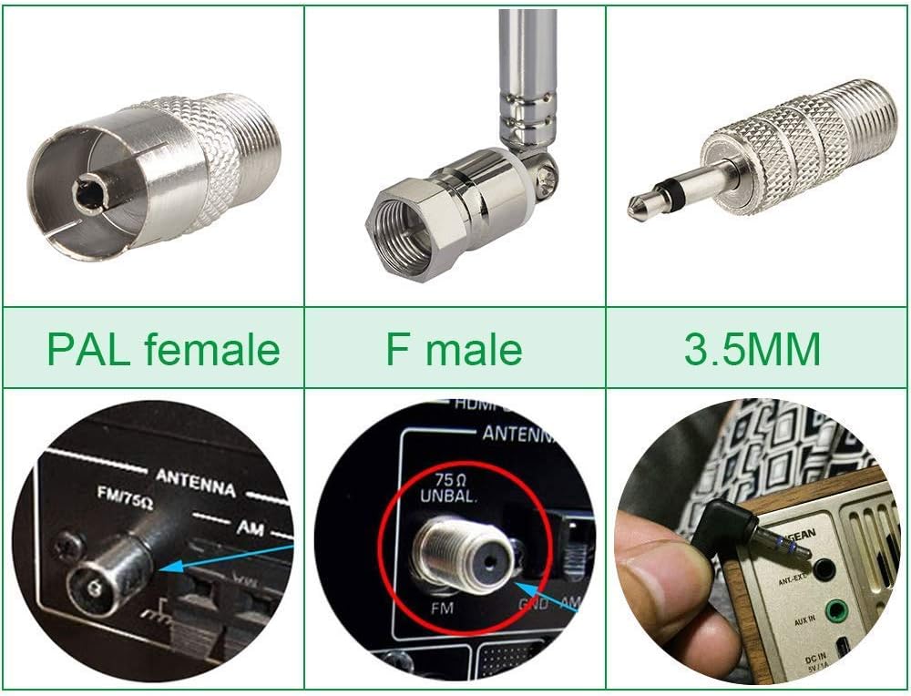 Superbat 75 Telescopic FM Antenna for Stereo Receiver Indoor, FM Radio Antenna Ohm UNBAL for Yamaha Onkyo Denon Table
