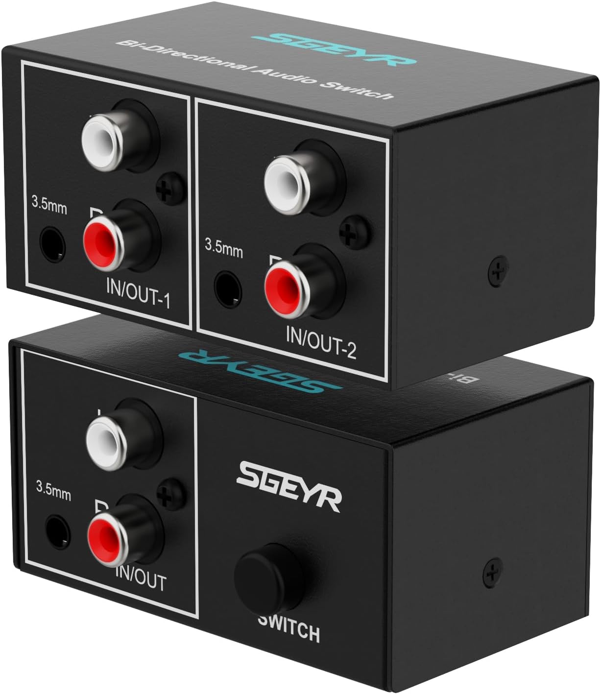 SGEYR 2 1 3.5mm RCA Switch in Out RCA switcher Selector Aux + RCA L/R Bi-Directional Stereo Audio Switcher A/B Analog