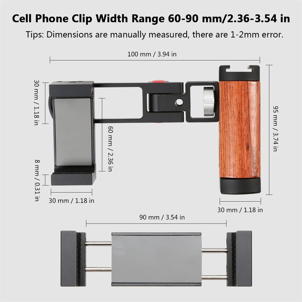 Amykite 1/4 Foldable Smartphone Grip Mount with Wrist Strap, Compatible with Standard Screw Selfie Stick for Tripod