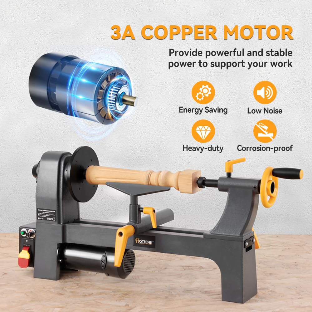 Hoteche Benchtop Wood Lathe 3-Amp 10-Inch x 13-Inch Variable Speed Mini Power Woodturning Tool