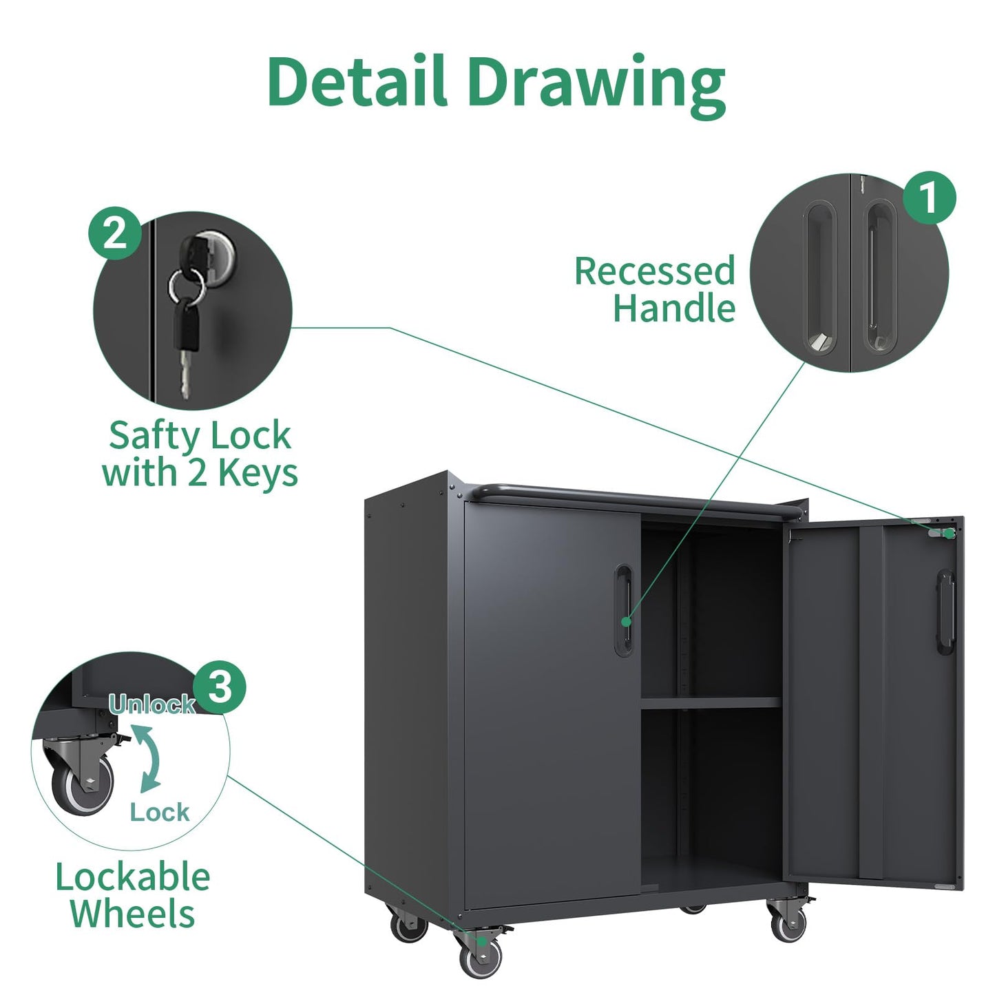 VIYET Metal Tool Cabinet,Garage Storage Cabinet System,Wall Cabinet & Locking Rolling Tool Cabinet with Doors and Adjustable Shelves,Steel Tool Cabinets for Home