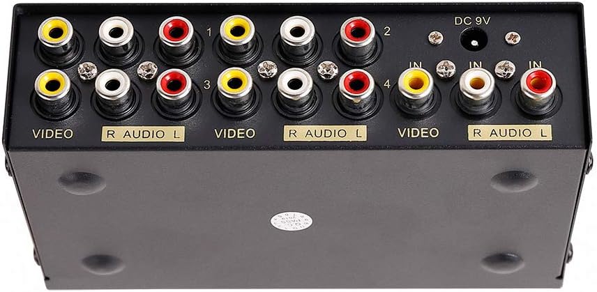 DTECH 4 3 1 4 Powered Way RCA Splitter Box in Out Composite Video Audio Distribution Duplicator with Power Adapter