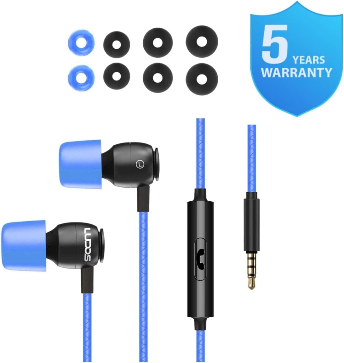 5 LUDOS Clamor Wired Earbuds in-Ear Headphones, Years Warranty, Earphones with Microphone, Noise Isolating Ear Buds