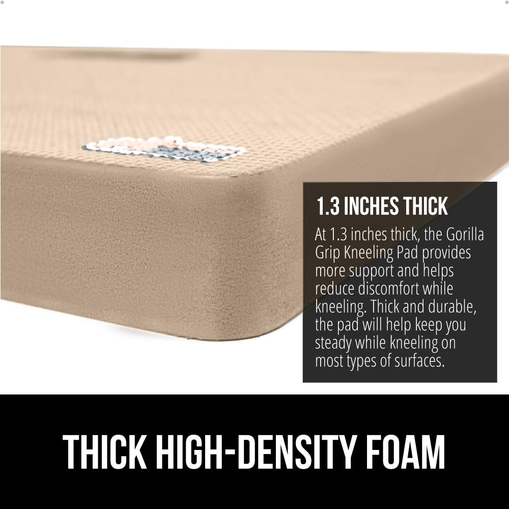 GORILLA GRIP® Extra Thick Patent Pending Supportive Foam Kneeling Pad, Large Cushion Knee Pads for Gardening, Baby Bath Time, Dirt and Water Resistant, Workout and Garden Supplies, 17.5x11, Beige