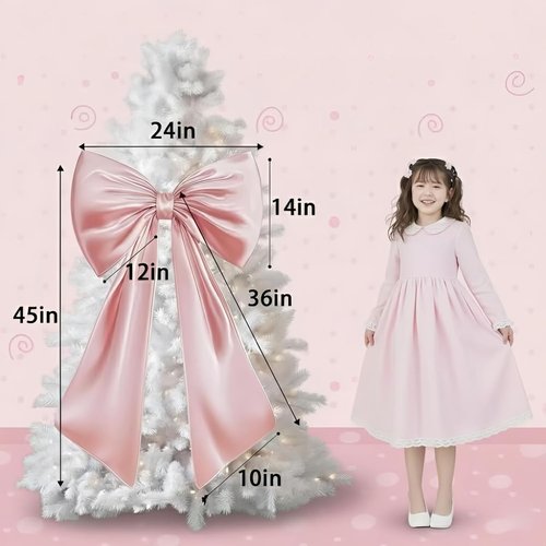 Giant Pink Bow Decor - 45x24 Inch Oversized Satin Ribbon Bow | Blush Wall Decor for Coquette Room & Ballerina Birthday