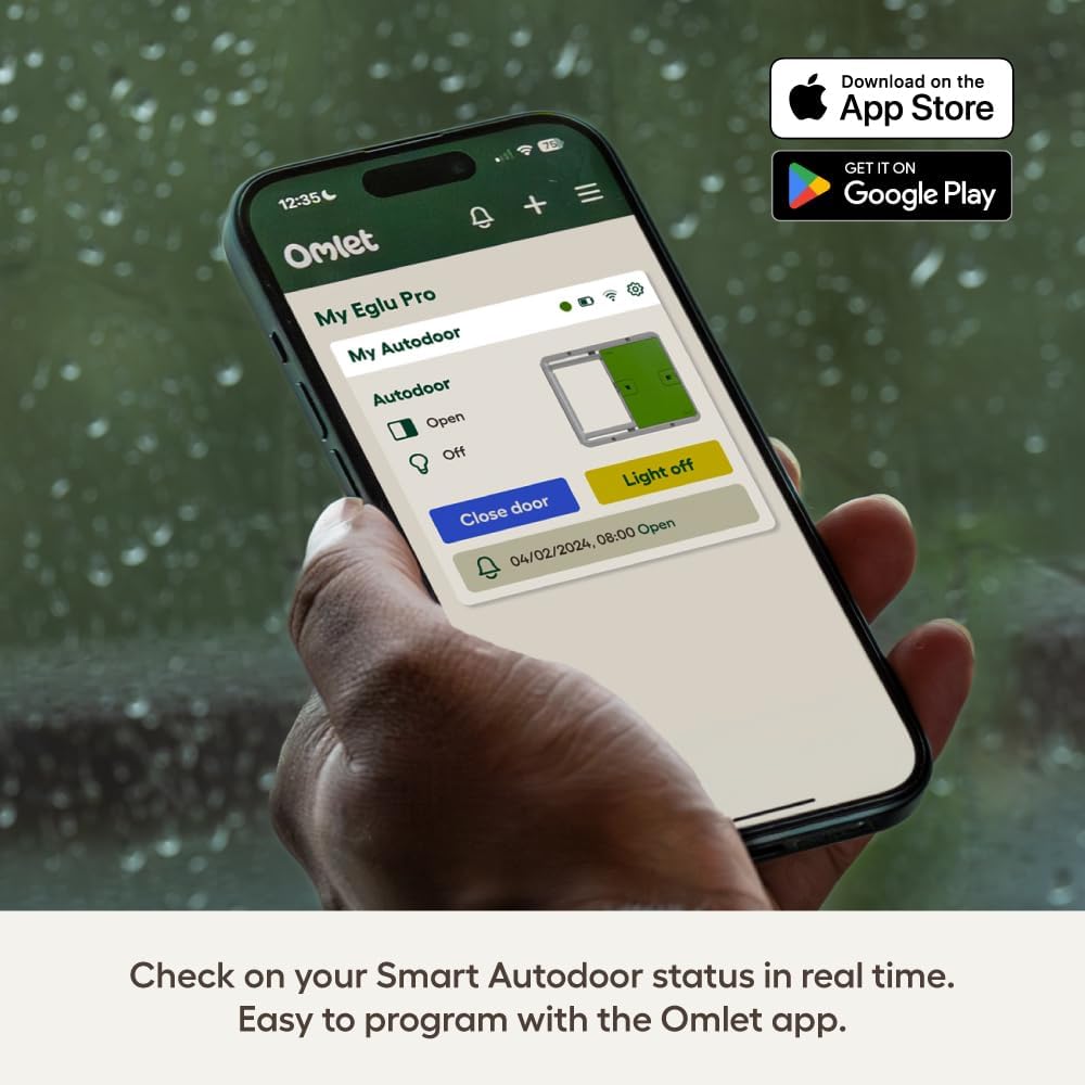 Omlet Smart Automatic Chicken Coop Door Opener | WiFi & App Control | Light Sensor or Timer | Built-In Safety Sensors | Weatherproof | Battery or Plug-In Power | Alexa & Google Home Compatible | Green