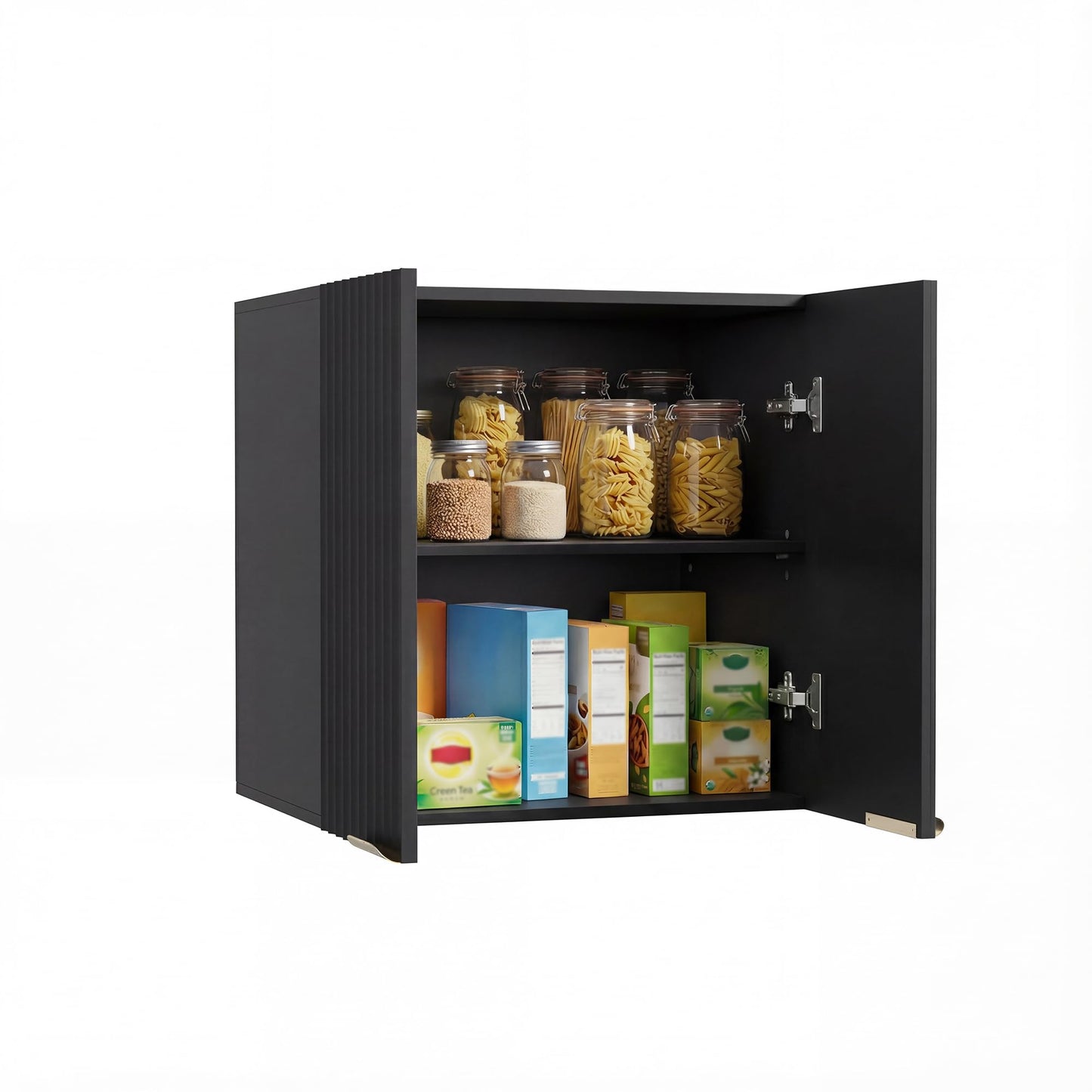 ChooChoo Bathroom Wall Cabinet, Kitchen Storage Cupboard Cabinet with 2 Doors, Fluted Laundry Room Cabinet for Bathroom, Kitchen, Garage, Black