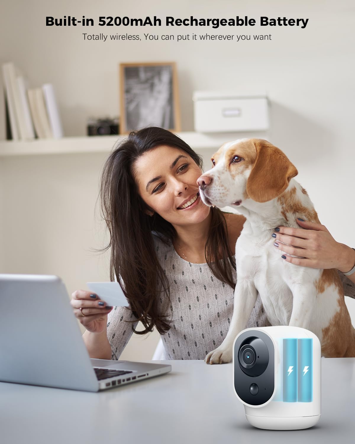 COCOCAM 2K 5200mAh 2.4G Indoor Pan/Tilt Security Camera with Battery, WiFi Camera,Wireless for Baby Monitor/Pet/Home