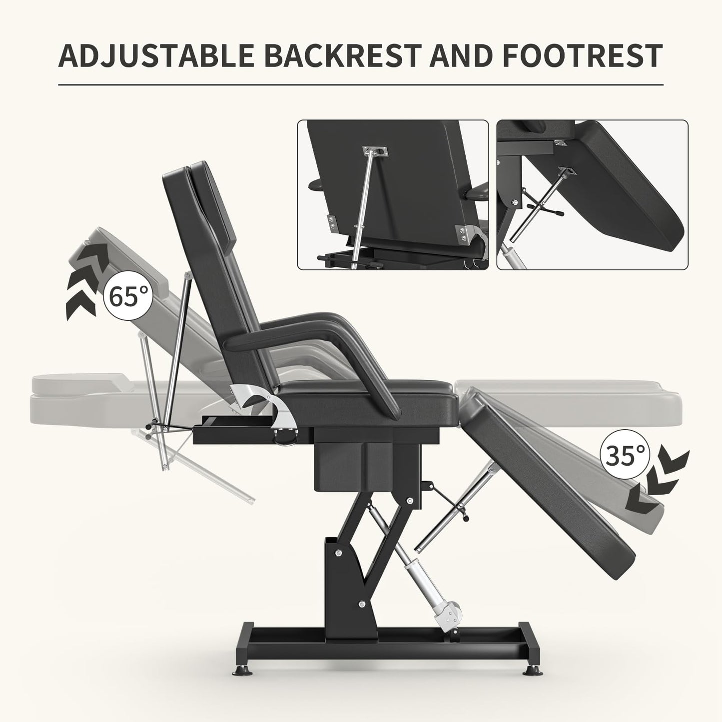 Electric Tattoo Chair Bed for Client,Electric Lift Massage Table,,lash Bed w/Remote,Facial Beds Spa Chairs for Esthetician,3-Section Folding for Client/Esthetician/Artist, Heavy-Duty 440lbs (Black)