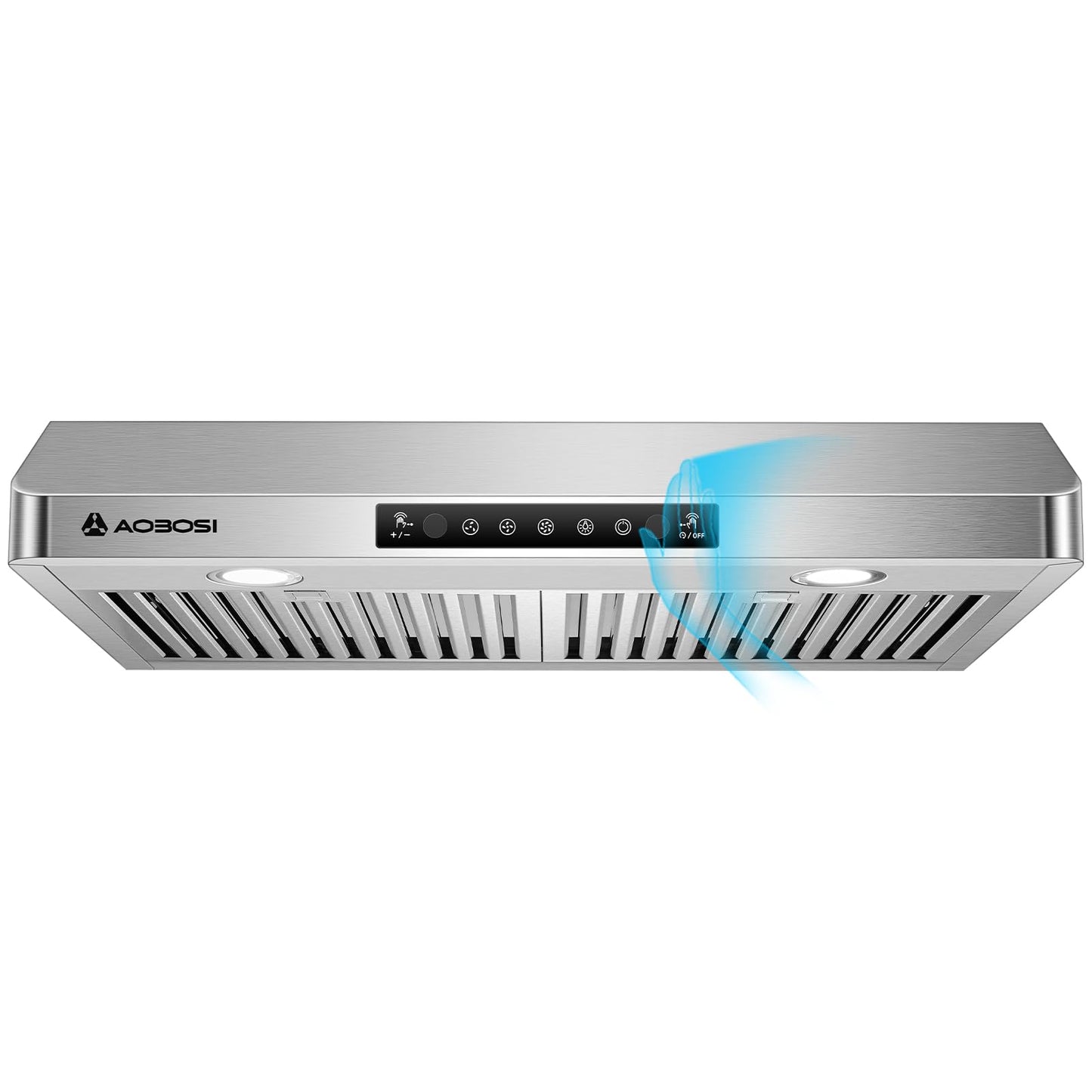 AAOBOSI 30 Inch Under Cabinet Range Hood, 800 CFM Stainless Steel Kitchen Vent Hood with Gesture Sensing, Touch Control, 3-Speed Exhaust Fan, LED Lights, Ducted Range Hood