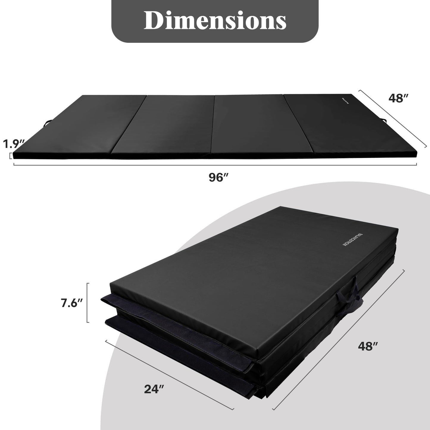 Fitvids Gymnastics Mat, 4'x8'x1.9" Thick Folding Home Gym Exercise Mat with Tear-Resistant PU Leather and Handles, Workout Mat for Yoga Pilates Tumbling Stretching MMA Core Workouts Wrestling
