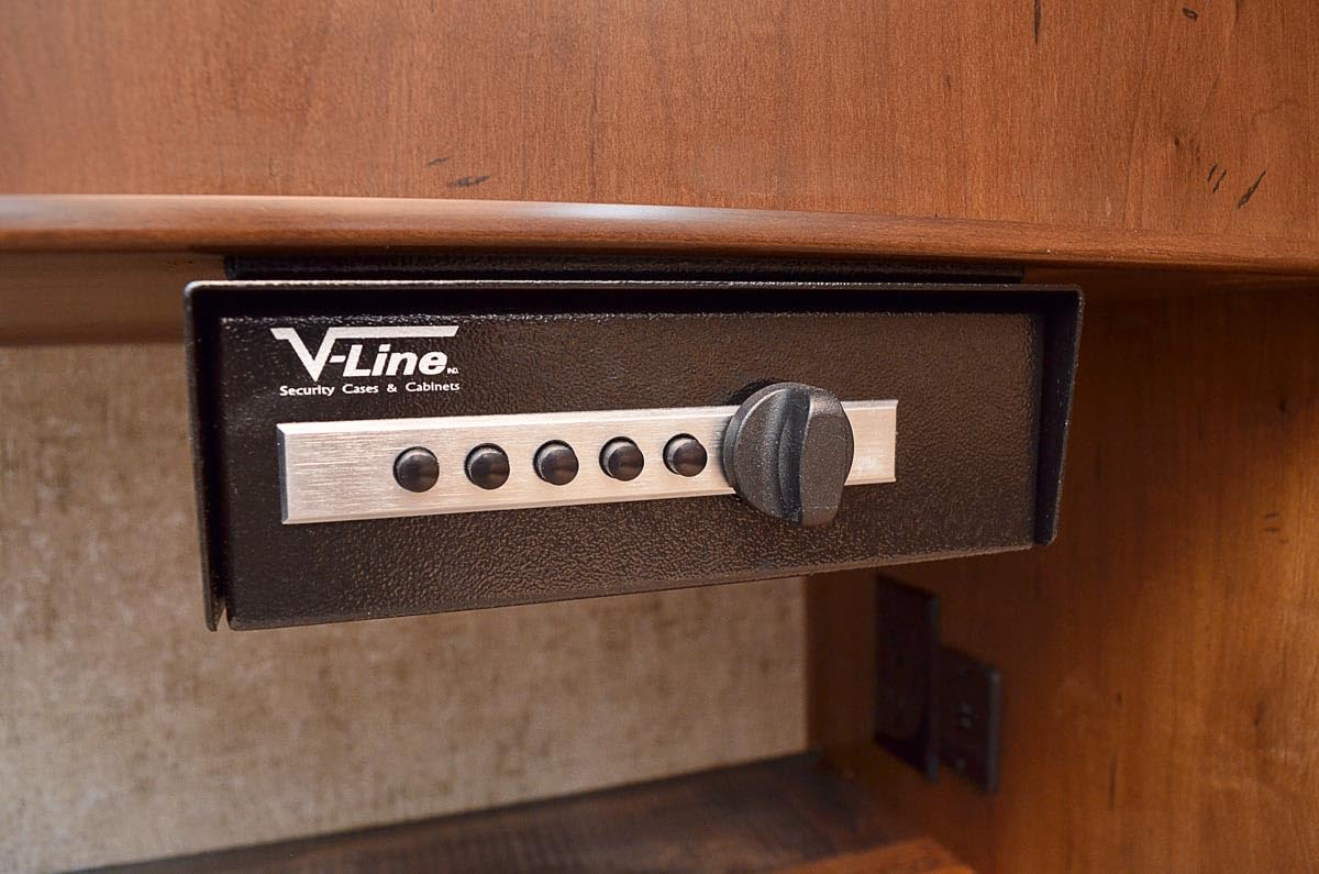 V-Line Desk Mate Keyless Security Box 2597-S with Quick Release Mounting Bracket, Simplex Lock, Black, Made in USA