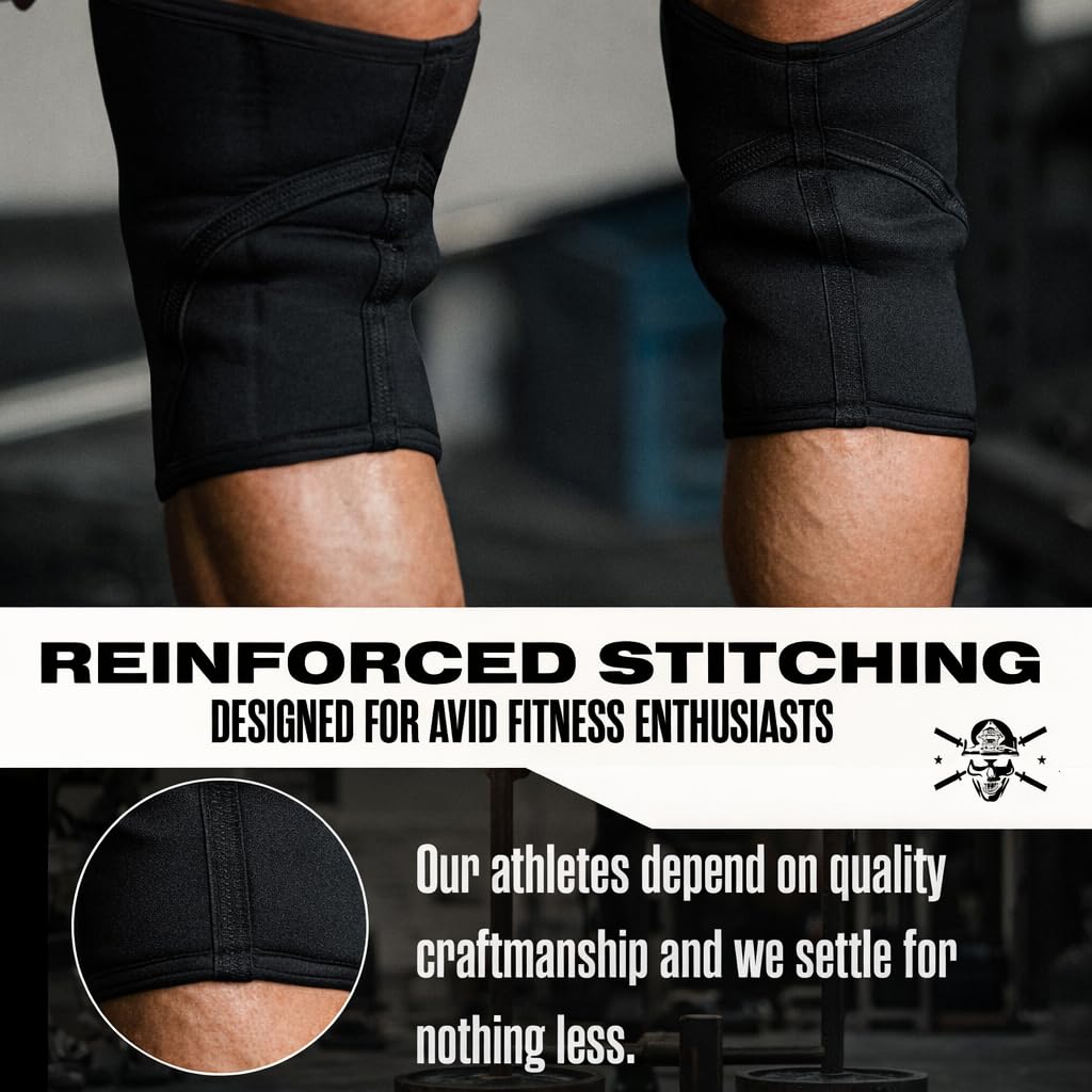 Knee Sleeves for Weightlifting & Powerlifting (7mm Pair) For Men & Women - Knee Wraps for Weight Lifting, Squats, Fitness, Gym Workout, Crossfit - IPF Approved Knee Compression Sleeve Support