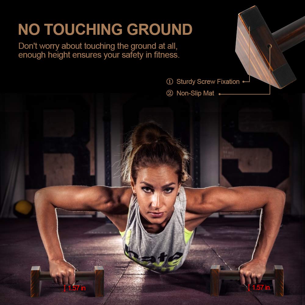 Push-up Stand, 2 PCS Wood Pushup Bars Non-Slip Base Exercise Home Workout Equipment, 30CM Wooden Parallettes Handle Stands Grip for Men Strength Training, Planks Calisthenics
