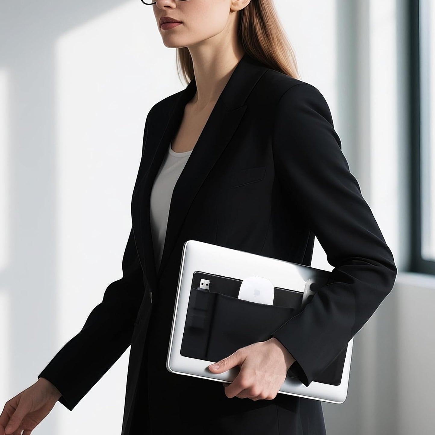 3-Pocket Lacdo Mouse Holder for Laptop Stick on, External Hard Drive SSD Holder for Laptop, Stick on Pouch Organizer