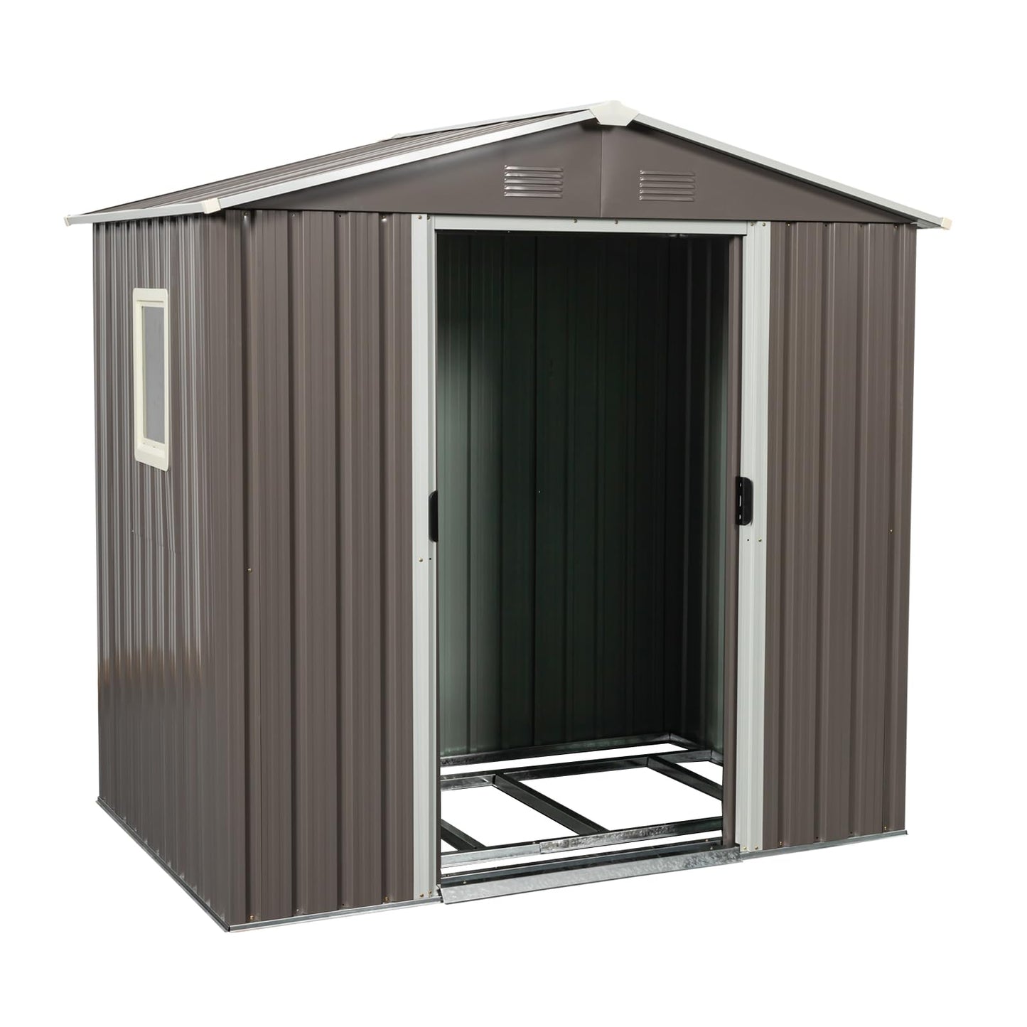 6FT x 5FT Outdoor Storage Shed, Heavy Duty Galvanized Steel Garden Shed with Sliding Lockable Doors, Punched Vents & Foundation Kit, Weather Resistant Metal Tool Shed for Backyard,Gray with Window