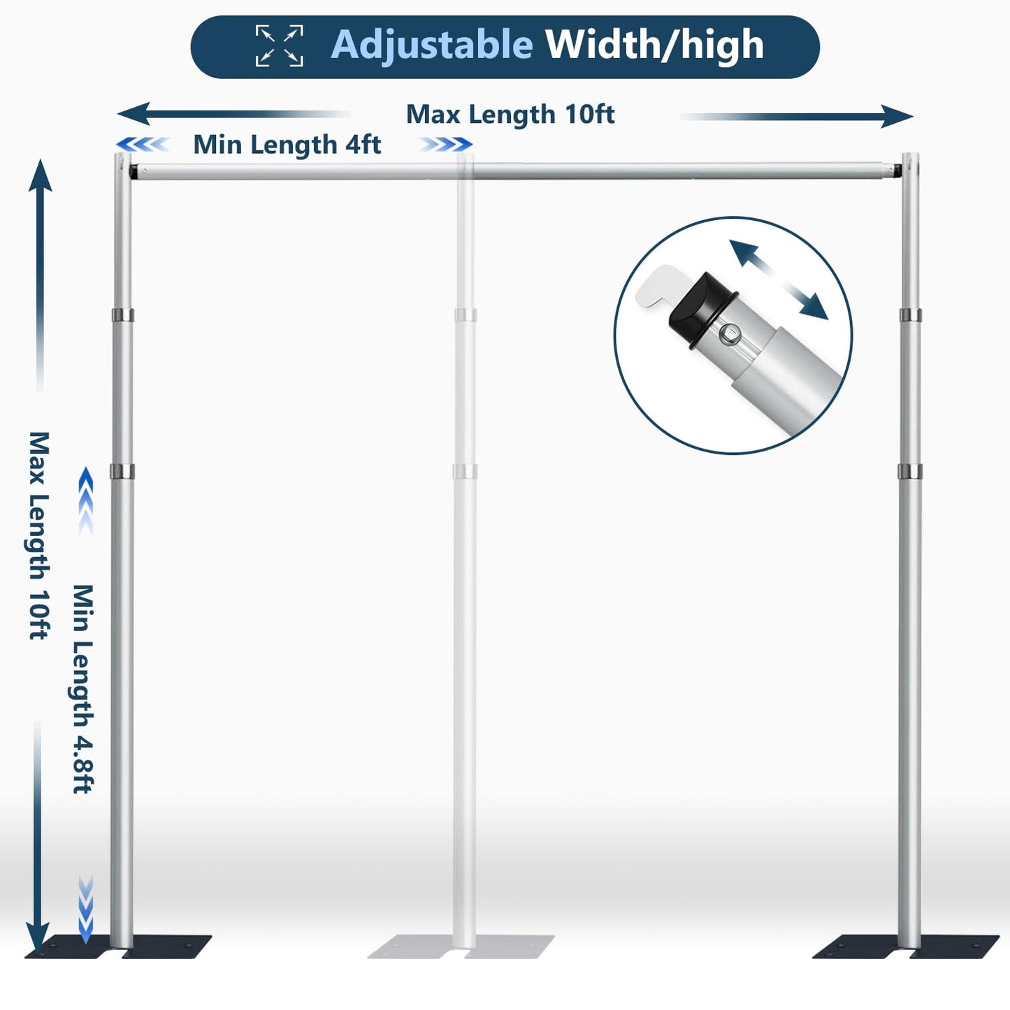 HYJ-INC Pipe and Drap Backdrop Stand Kit ,10x 10ft Heavy Duty Adjustable Frame Backdrop Stand with Flat Base,Carry bag for Event, Birthday Party, displays and Wedding Decoration