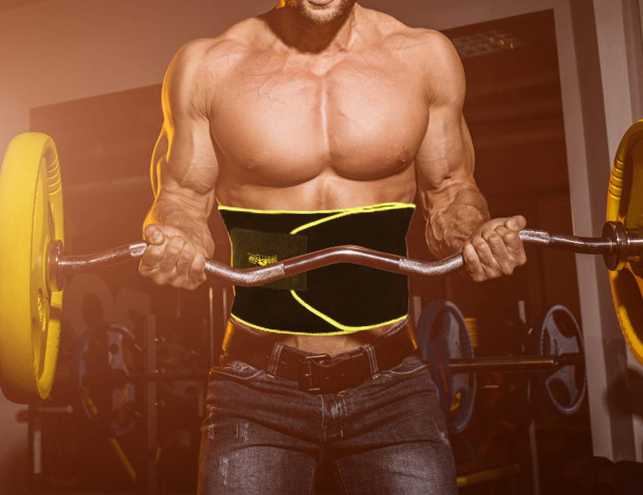 Heekooi Waist Trimmer Sweat Belt, Waist Trainer Support for Men Sweat Belt for Women Belly Wraps Yellow