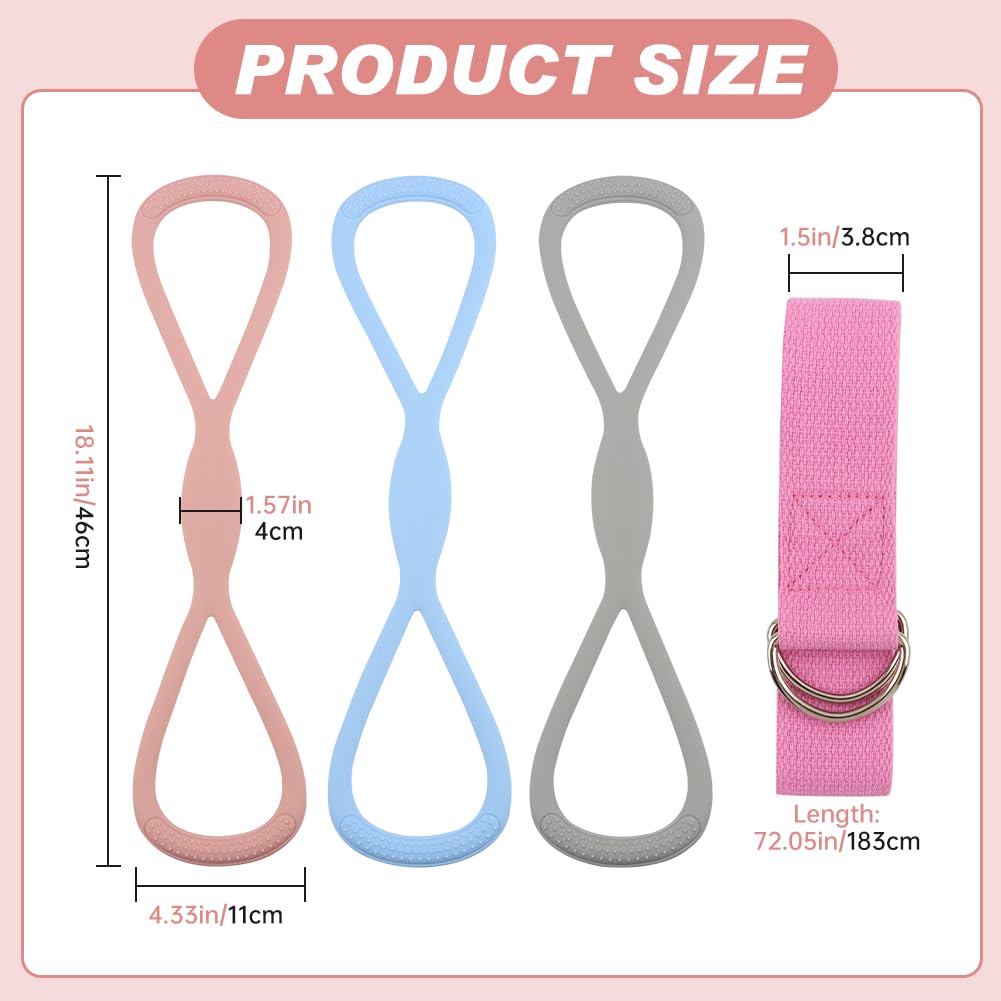 Figure 8 Resistance Bands Set of 3 (15/25/35lb),Silicone Exercise Bands with Handles for Women Men, Workout Bands for Shoulder, Posture Correction, Home Gym Yoga Exercise Equipment