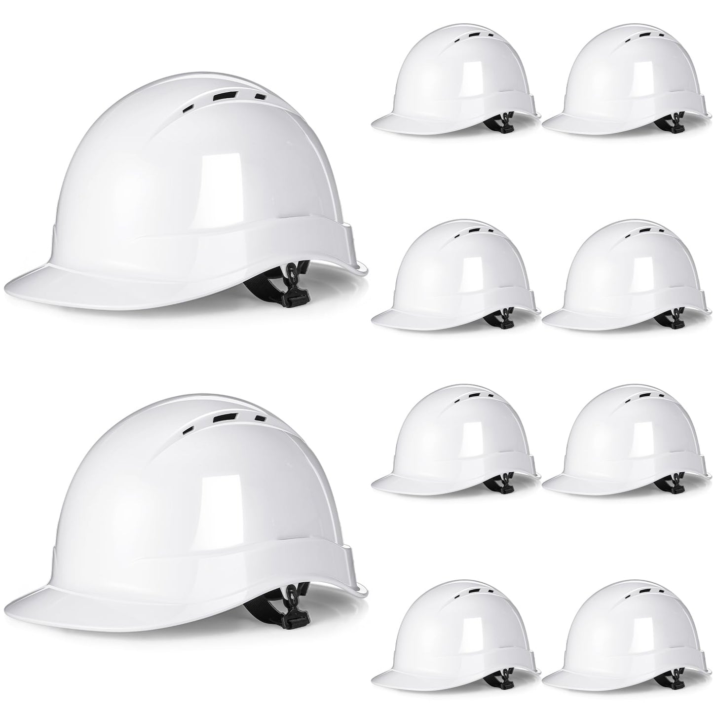 10 Pcs 6 Pt. Suspension Hard Hat Bulk Meets ANSI Z89.1 Type I Class C, Cap Style Hard Hat Ratchet Vented White Construction Helmet for Safety Man Woman