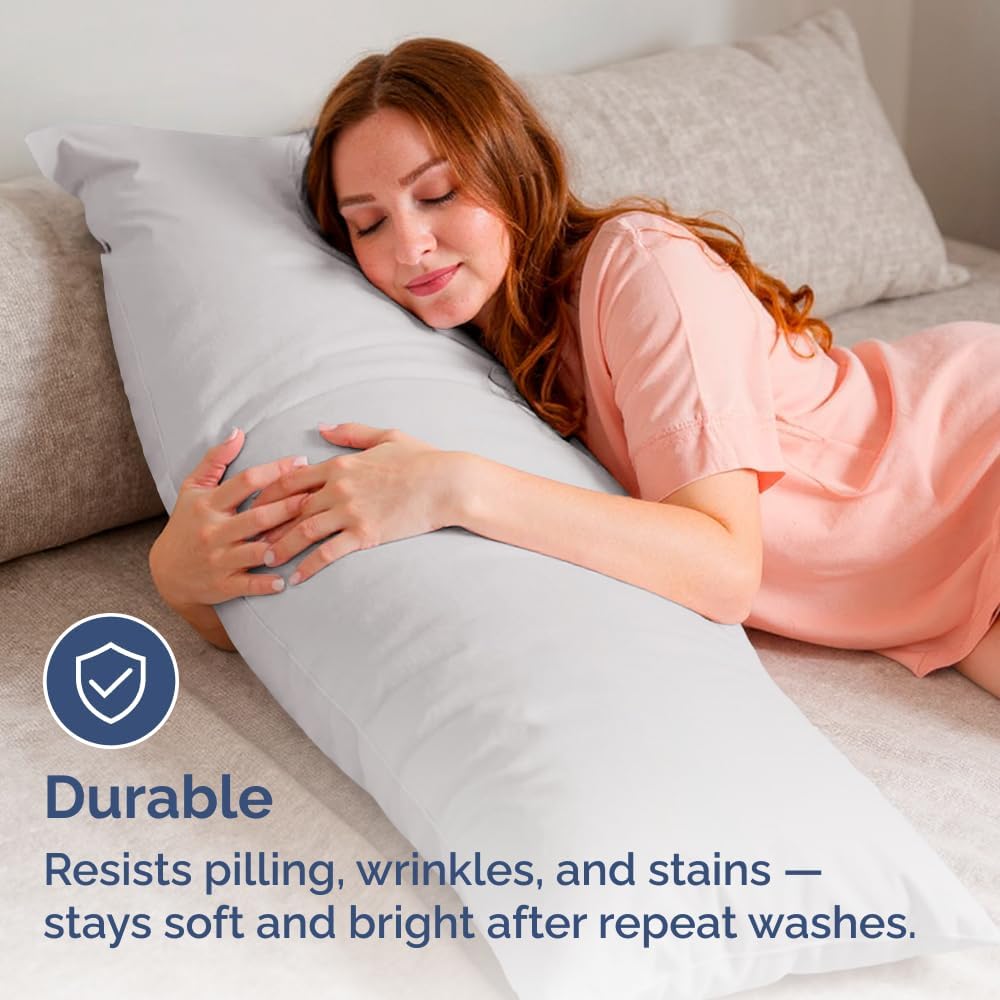 Skiennix Body Pillowcases Set of 4 | Soft, Breathable 20x54 Long Pillow Covers - Fade-Free & Machine Washable - French Grey