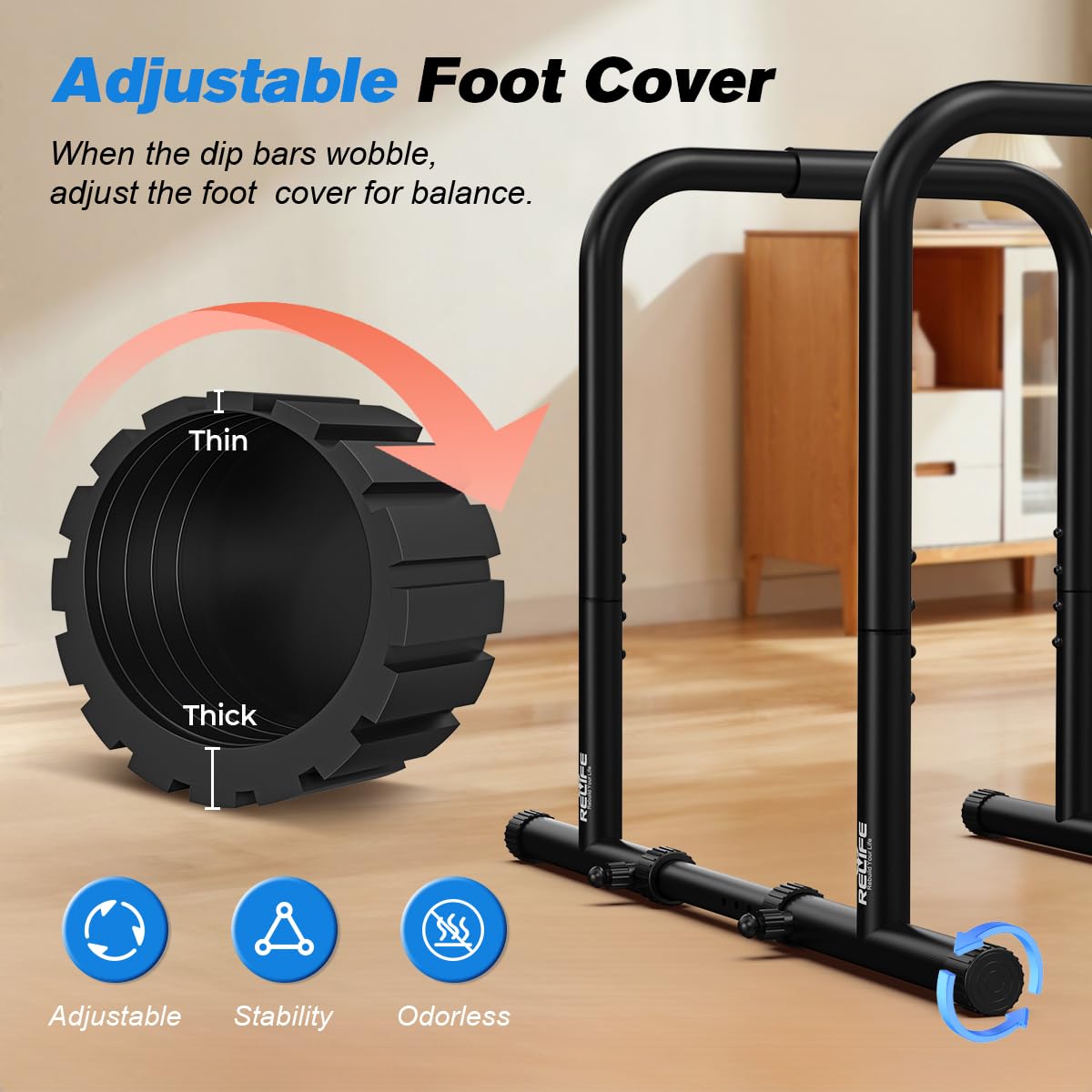 RELIFE REBUILD YOUR LIFE Dip bars &Dip Station Functional Heavy Duty Dip Stands Fitness Workout Dip bar Station Stabilizer Parallette Push Up Stand (Black)