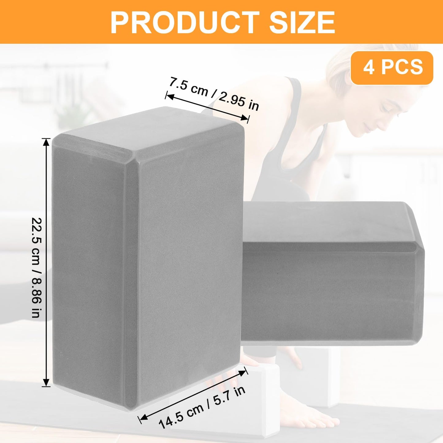 4 Pack Yoga Blocks - Premium EVA Foam Blocks for Pilates Workout, Stretching, Meditation - Yoga Brick for Flexibility, Balance, Spine Strength, Non-slip and Lightweight Exercise Blocks (Gray)