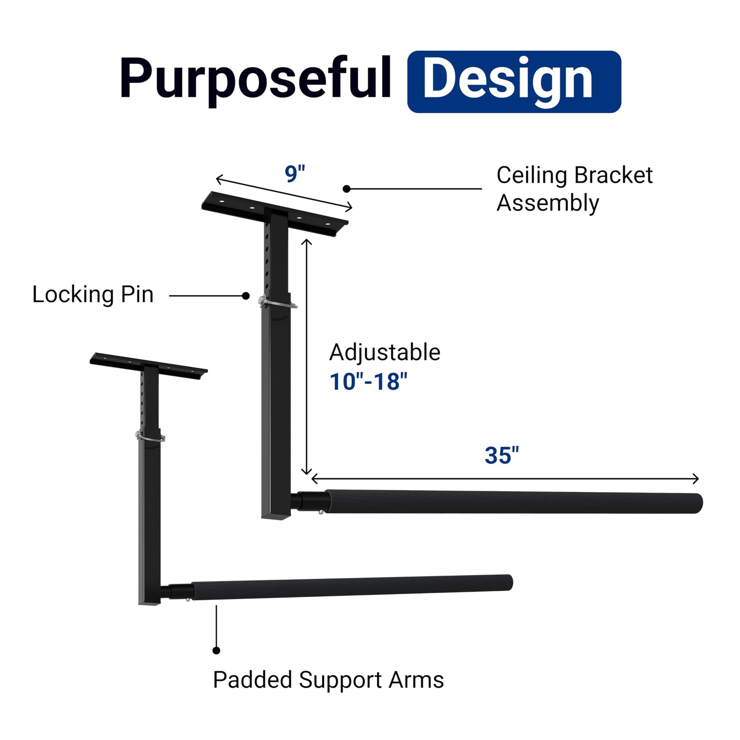 FLEXIMOUNTS Adjustable Overhead Ladder Rack, Garage Ceiling Storage Rack, Ladder Storage Organizer, 35" Extended Arms, 90 lbs Per Arm Heavy Duty Steel Rack for Kayak, Surfboard & Tools