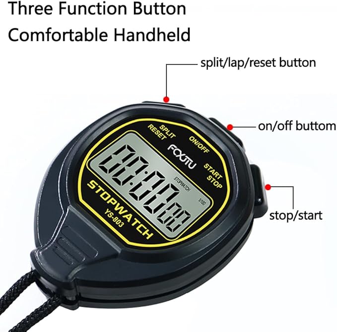 FCXJTU Digital Simple Stopwatch Timer, No Bells, No Alarm, Simple Basic Operation, Silent, Clear Display, ON/Off, Large Display for Swimming Running Training Kids Coaches Referees Teachers