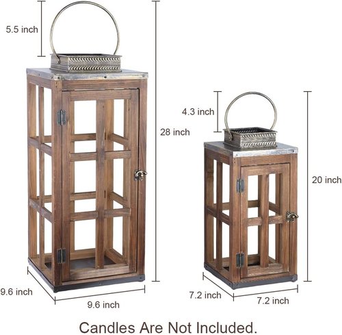 DECORKEY Rustic Wooden Metal Lantern Set of 2 - 28''/20'' H Decorative Indoor & Outdoor Candle Holders