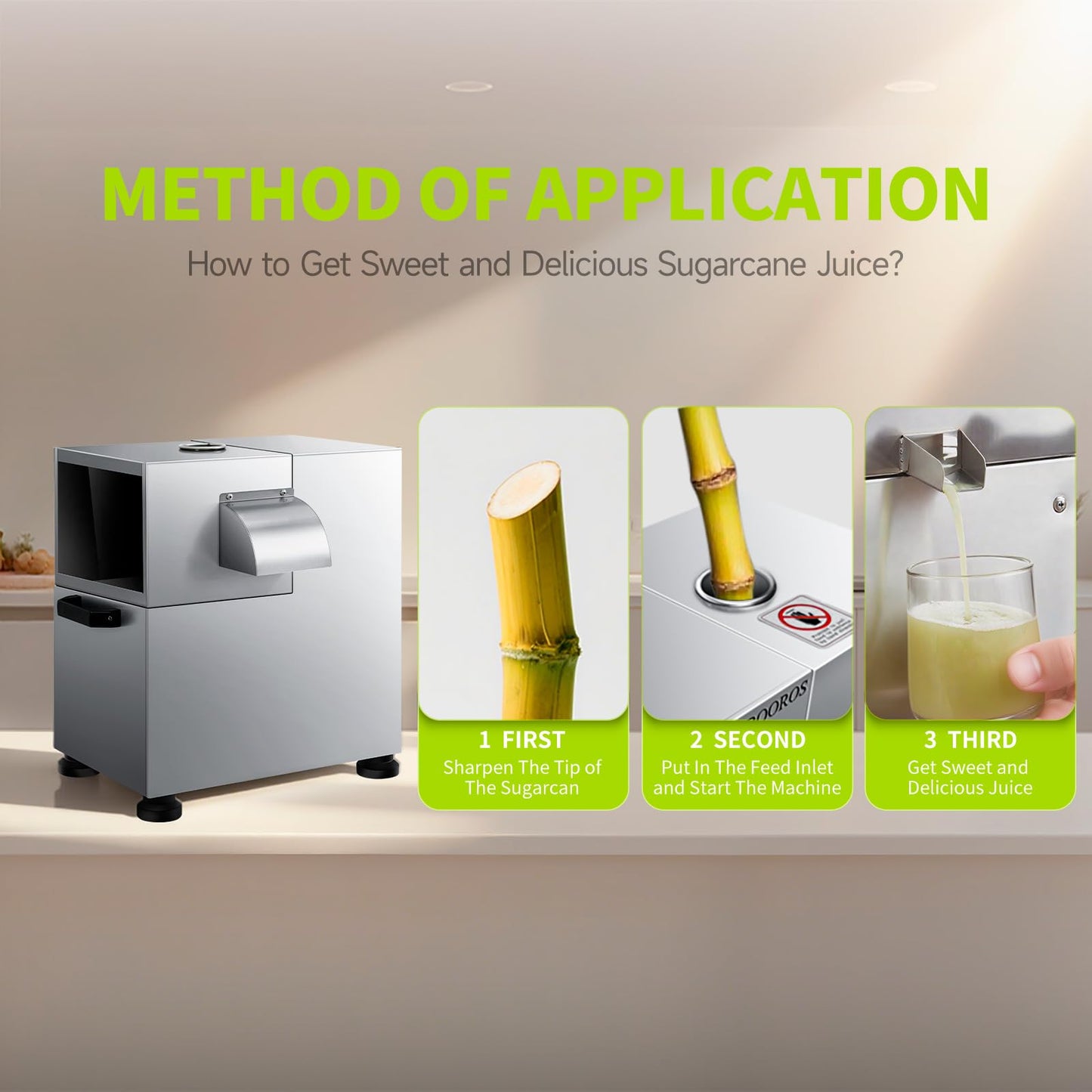 BOOROS Commercial Sugar Cane Juicer Machine 1100W Electric Sugar Cane Juicer 4-Rollers Sugar Cane Machine With 661 Lbs/h Working Efficiency for Restaurants,Hotels,Snack Bars,110V