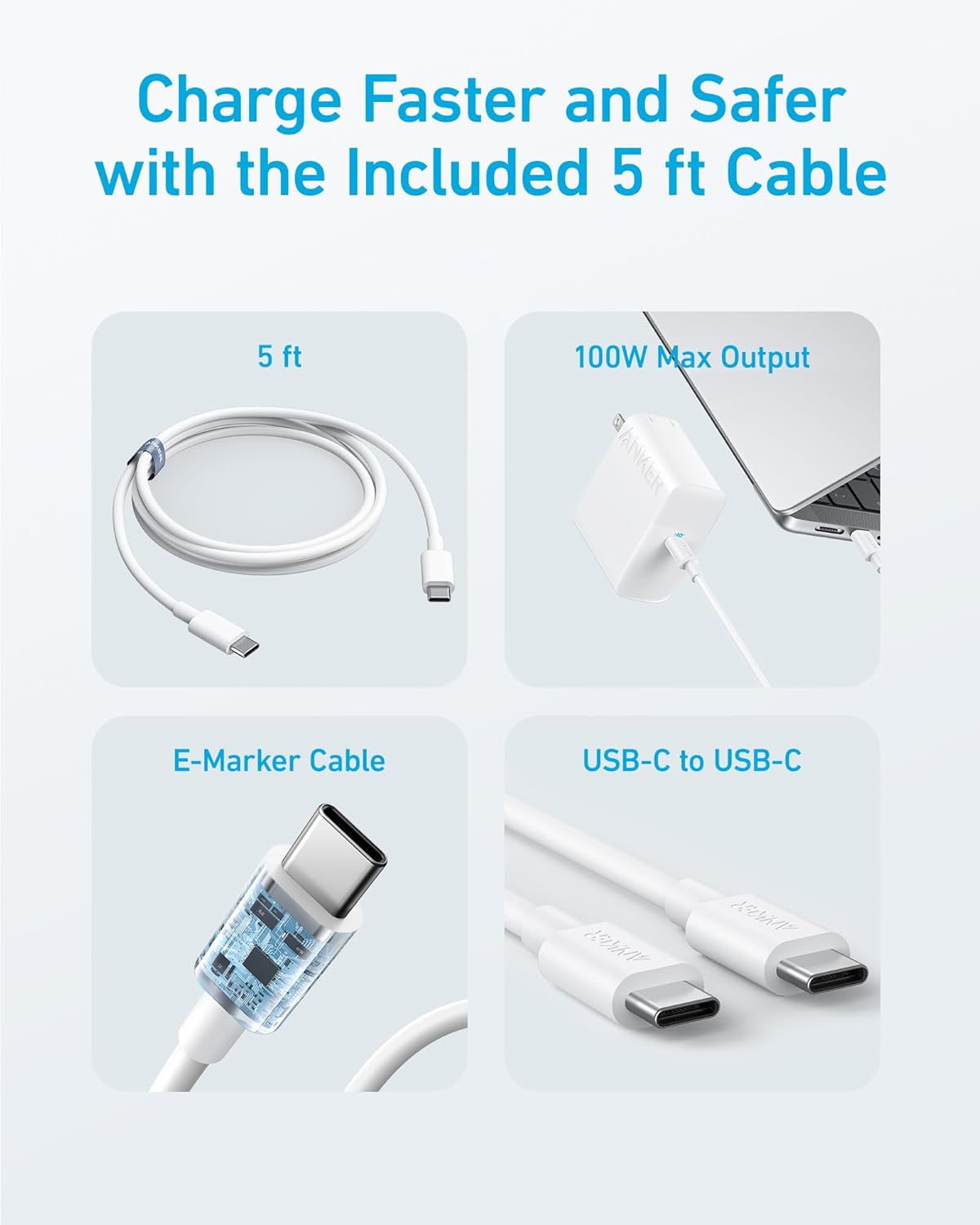 Anker 100W 5FT MacBook Pro Charger, Compact and Foldable USB C Charger for MacBook Air, Samsung Galaxy, iPad Pro