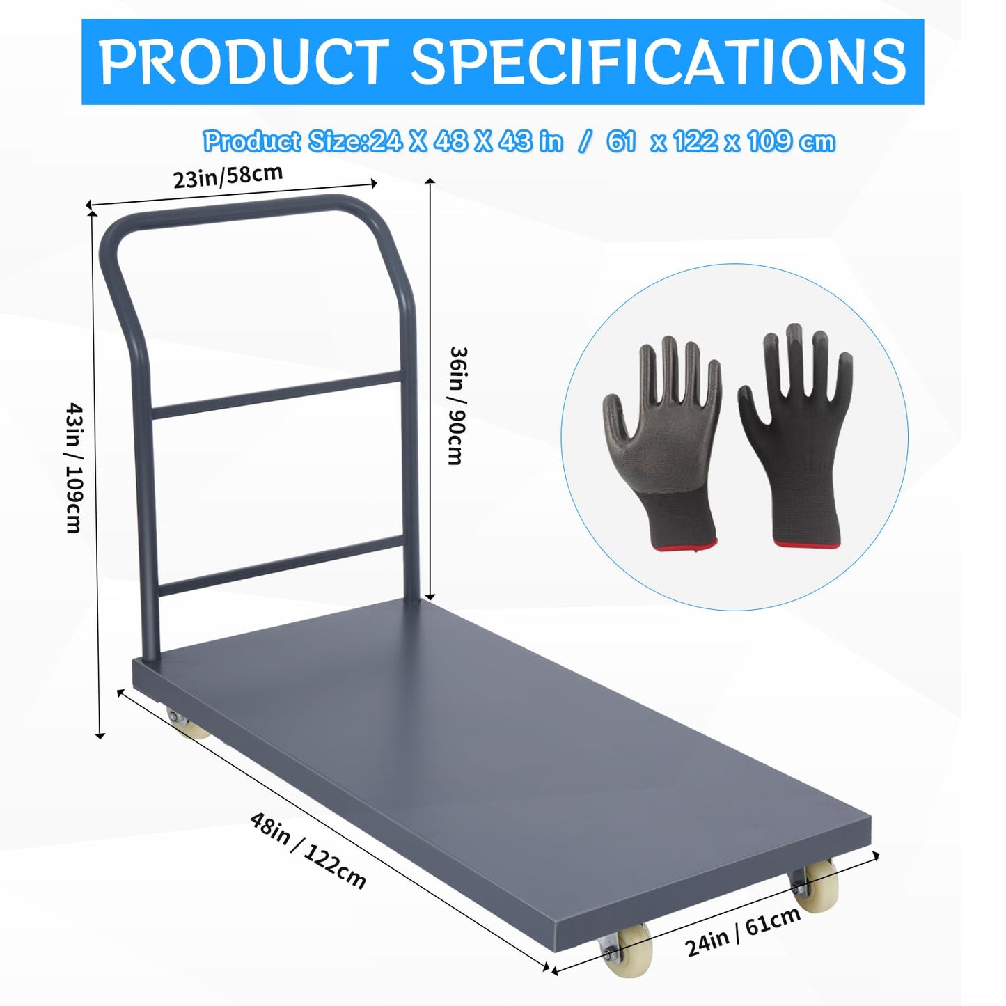 Heavy Duty Flatbed Cart 48"x24" Platform Truck with 4 Swivel Wheels, 2000 lbs Capacity Steel Hand Truck, Industrial Utility Push Cart for Warehouse Garage and Moving