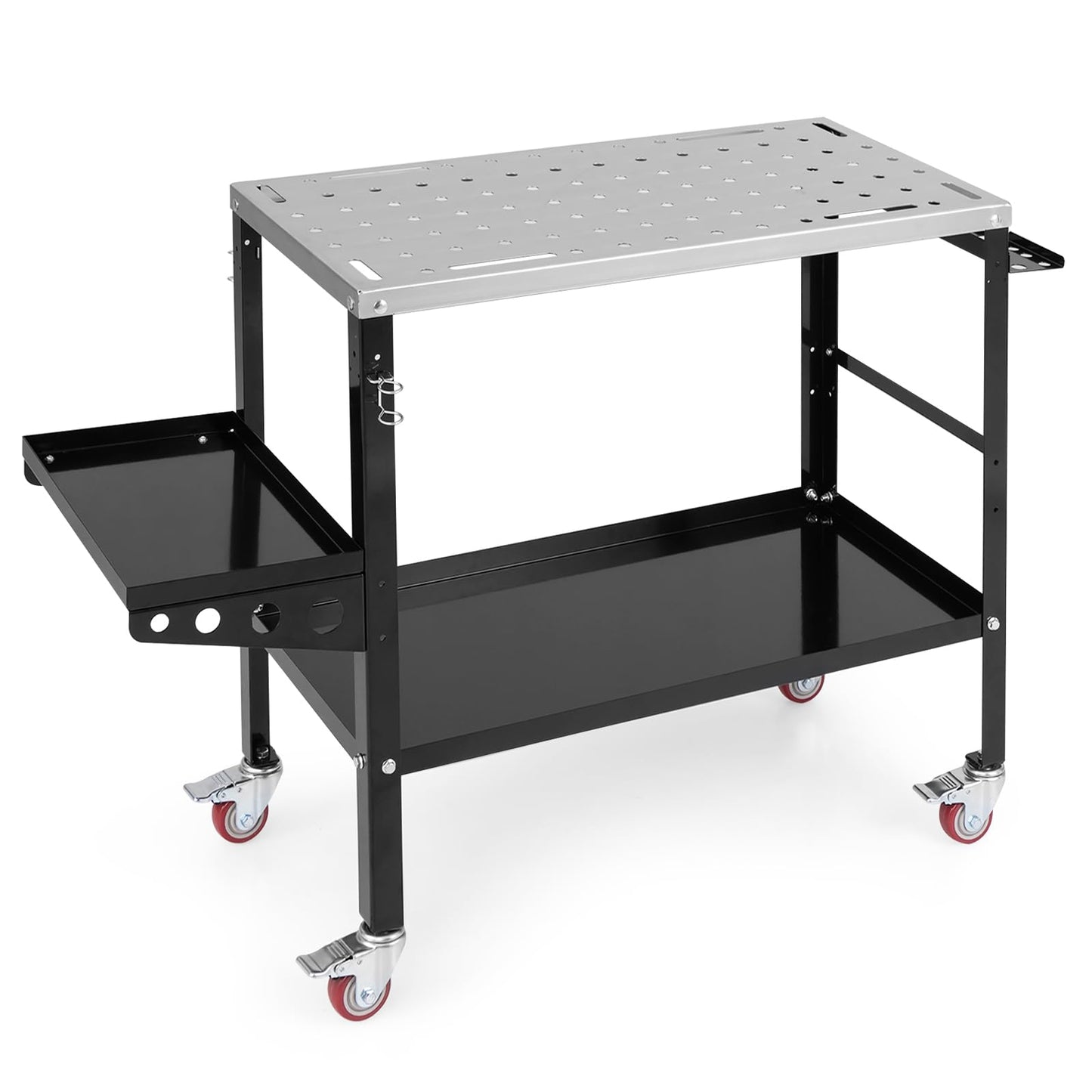 ERGOMASTER Welding Table 36'' x 18'',1200LBS Steel Weld Workbench with Wheels, 8 Tool Slots and 5/8" Fixture Holes for Welder Garage & Workshop