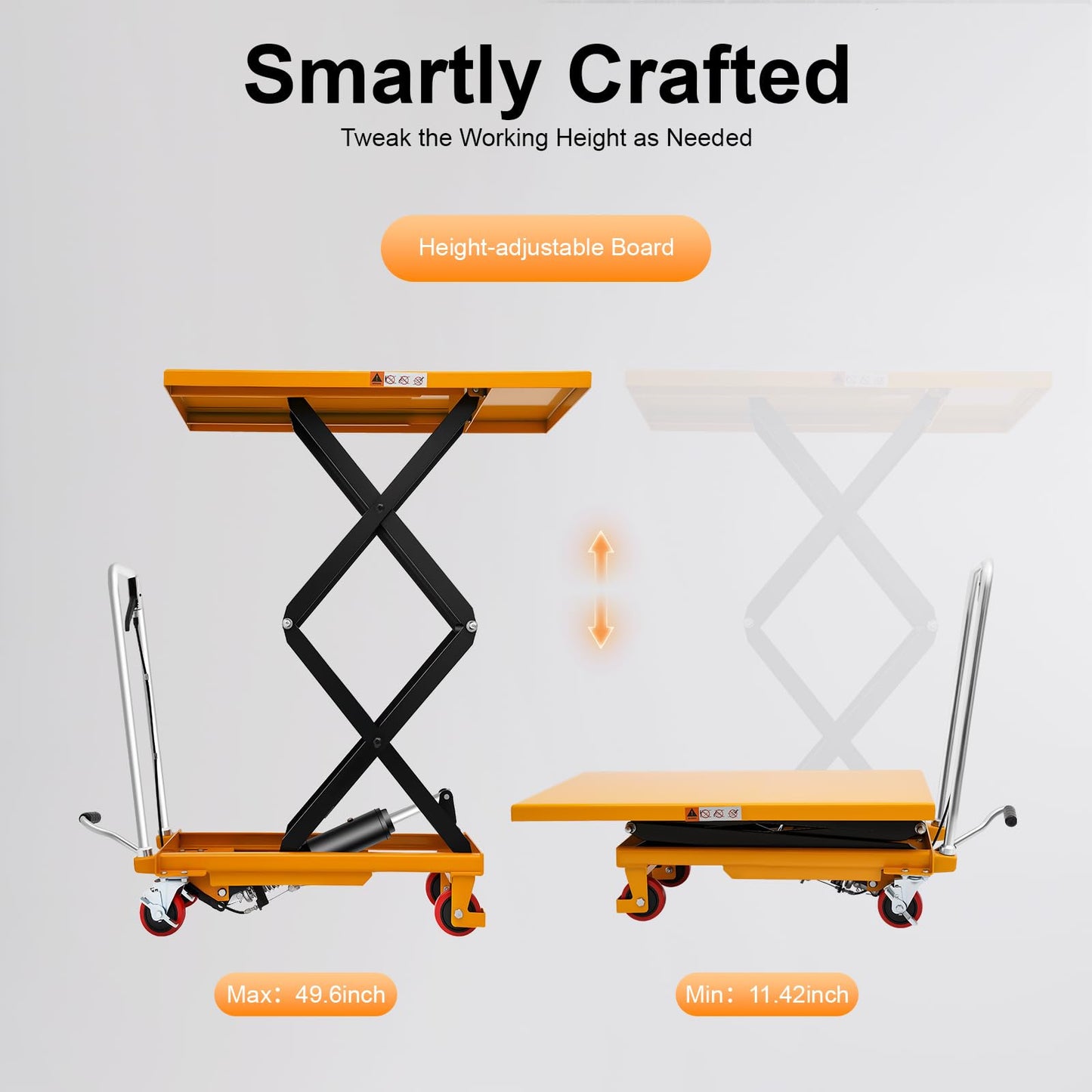770LBS Hydraulic Lift Table Cart, 51" Lifting Height Hydraulic Material Lift Pallet Truck with 4 Locking Wheels for Material Handling and Transportation (770LBS)