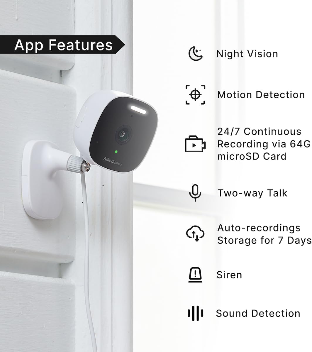 AlfredCamera 2 2.5K, 2.4 5GHz, IP65 (100M+ AlfredCam Plus Smart Home Security Camera WiFi & Indoor/Outdoor, Waterproof