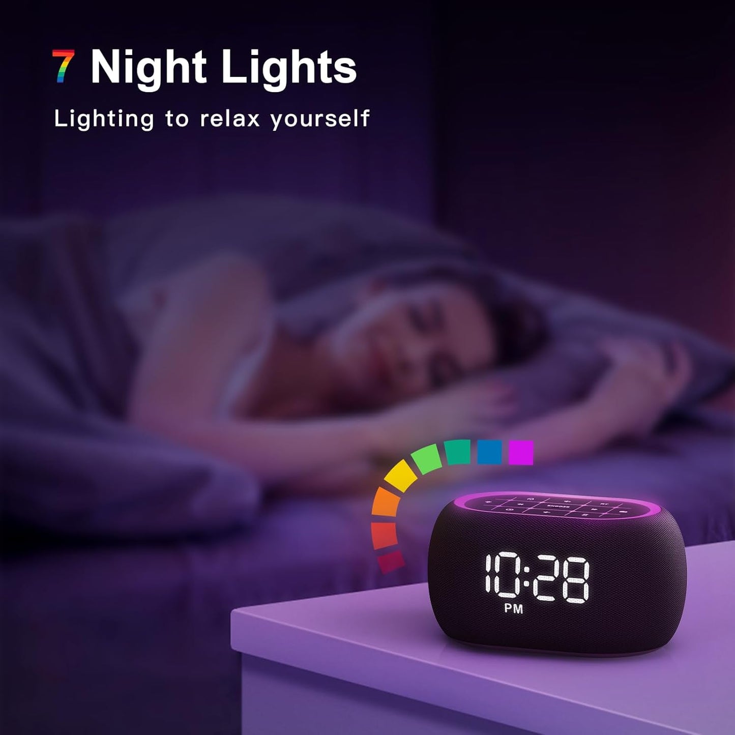 0-100% Dimmer,7 8 Sounds,16-Level ANJANK Alarm Clock FM Radio with Bluetooth Speaker, Hi-Fi Stereo Sound, Clolors Night