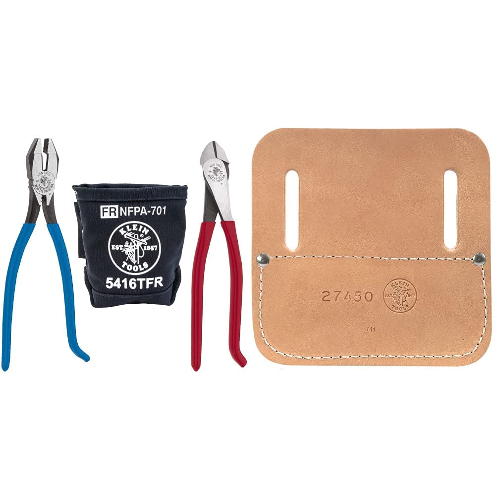 Klein Tools Pliers Kit with Tie Wire Reel Pad | Ironworker's Diagonal Cutting Pliers, Heavy Duty Side Cutters and Flame Resistant Canvas Tool Bag