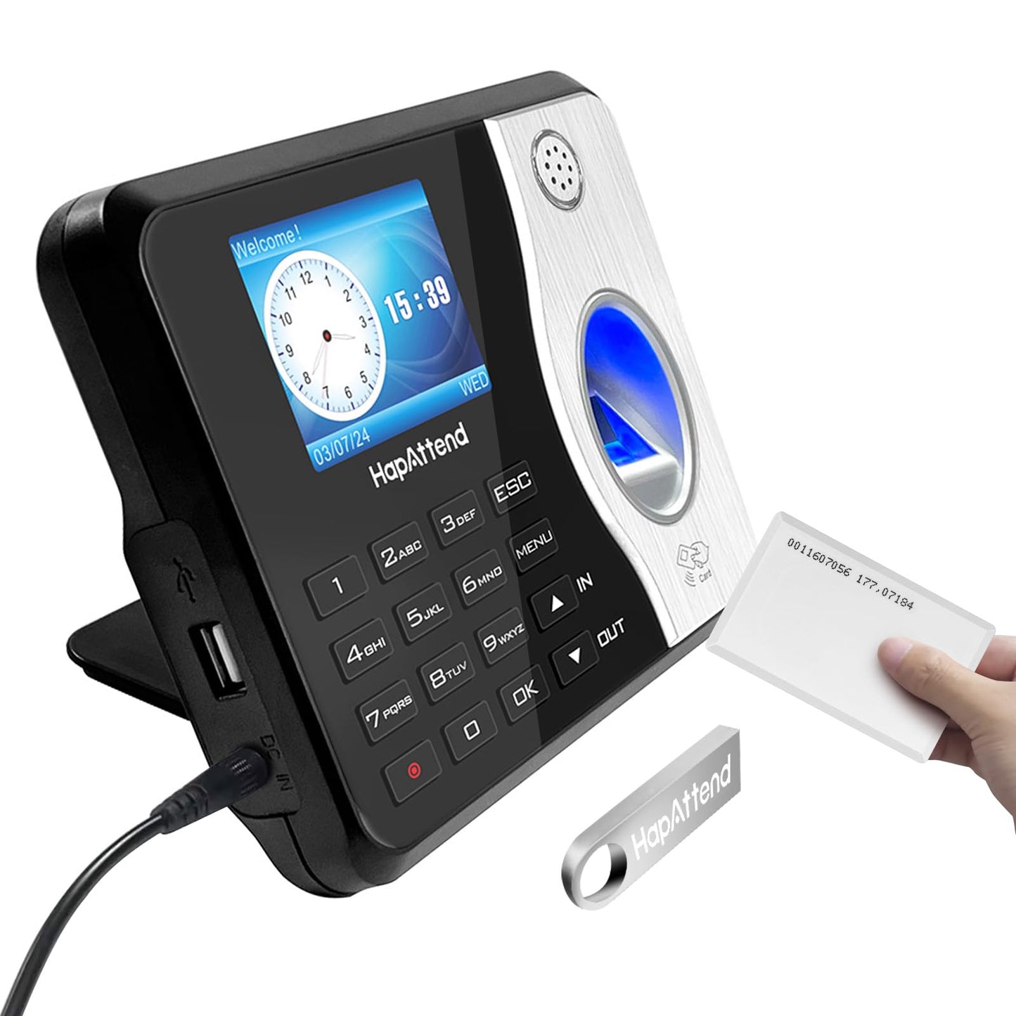 HapAttend Time Clocks Bundle with 15 RFID Cards, 0 Monthly Fees Standalone Biometric Time Attendance Punch Machine with Fingerprint, RFID and PIN - H3