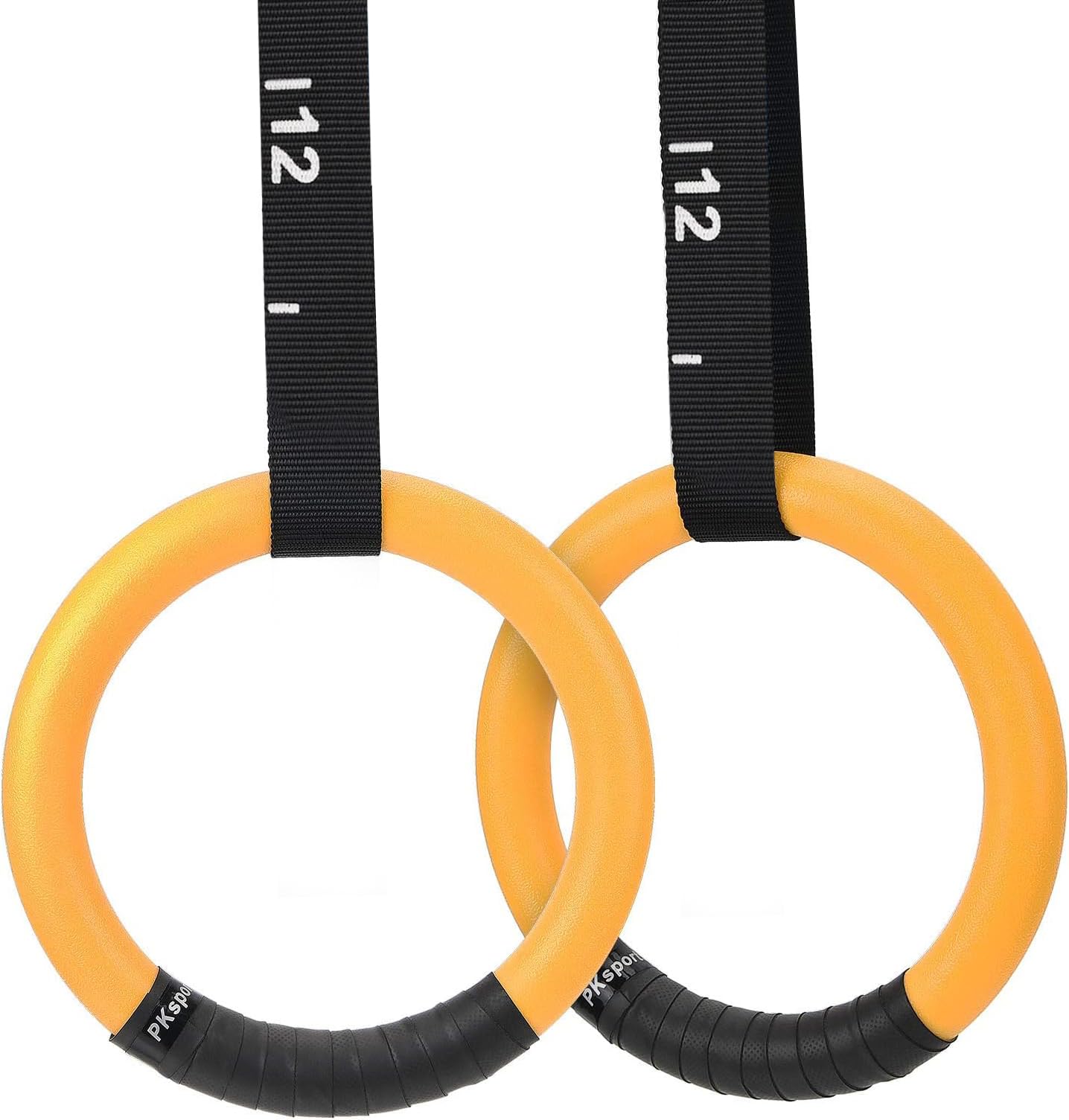 PACEARTH Gymnastic Rings Orange/Green/Red/Black/Grey 1100lbs Capacity with 14.76ft Adjustable Buckle Straps Pull Up Exercise Rings Non-Slip Rings for Home Gym Full Body Workout (Yellow)